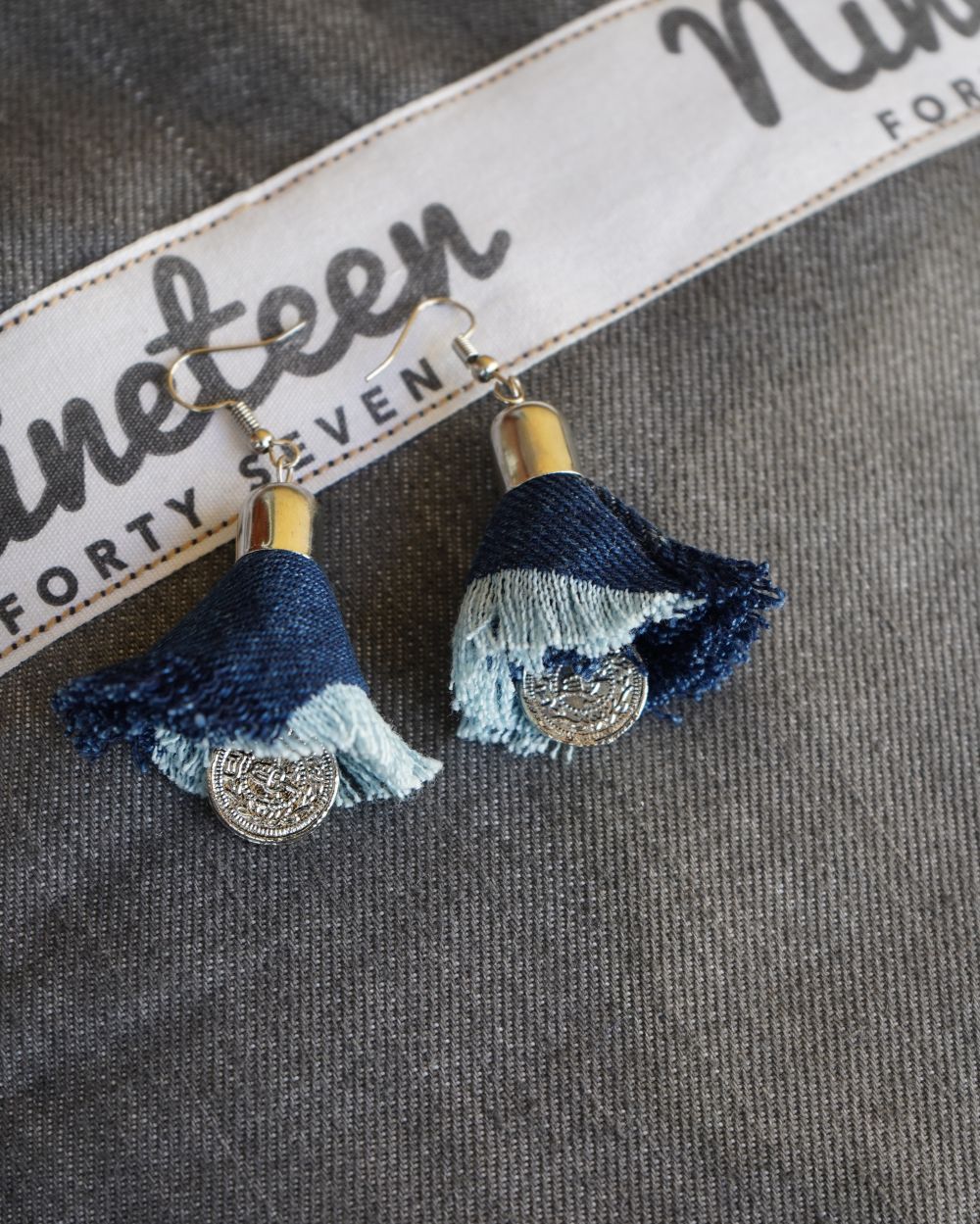 Pair of Denim Bell Shaped Earrings by 1947 Clothing