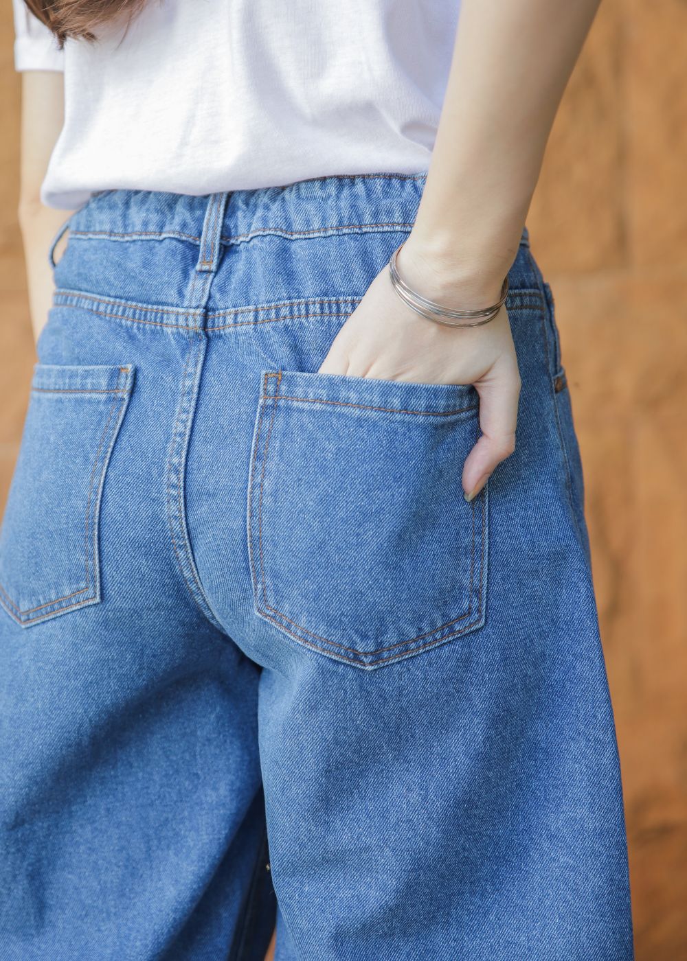 Women's Denim Jeans in Blue with a Center Seam Design