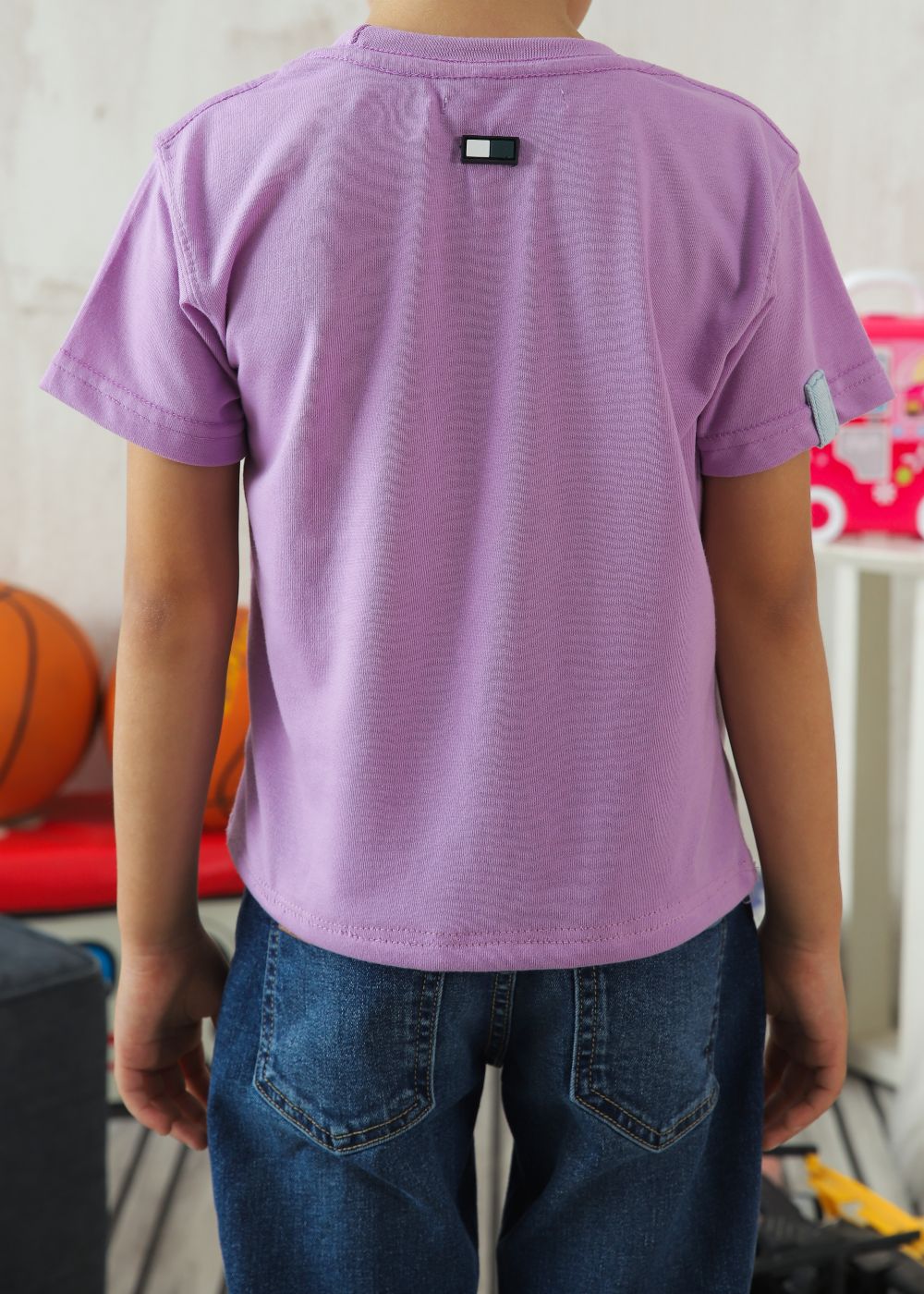 Boys' regular fit lilac crew neck T-shirt with short sleeves