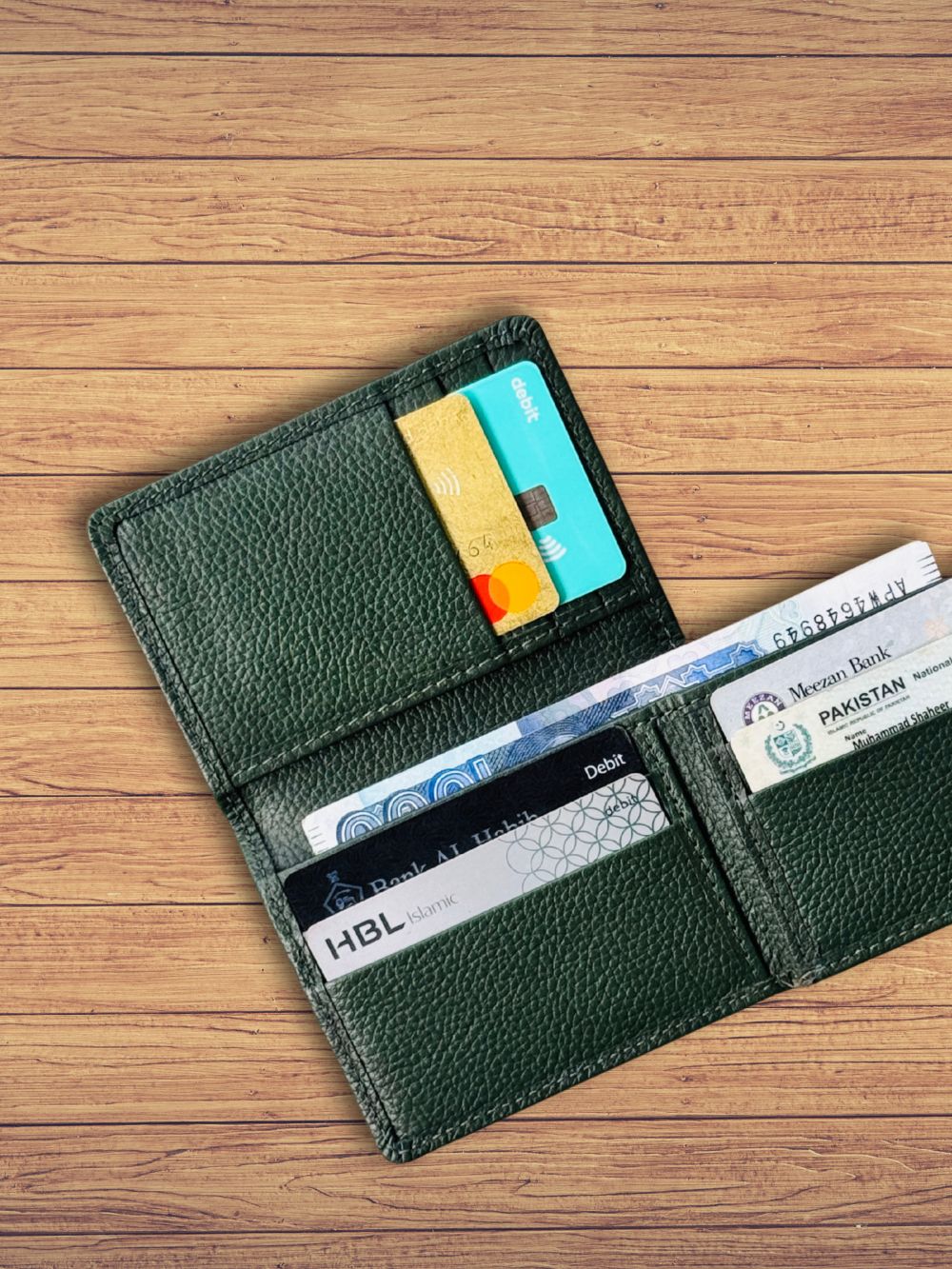 Green Compact Leather Wallet with Spacious yet Compact Design by 1947 Clothing