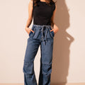 Inaara Dark Blue Pleat Jeans