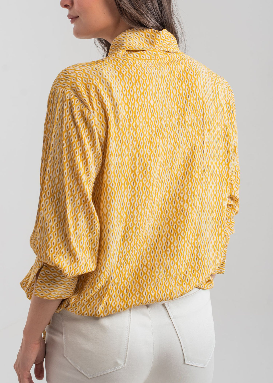 Women's Printed Top in Yellow with a Bow Neck