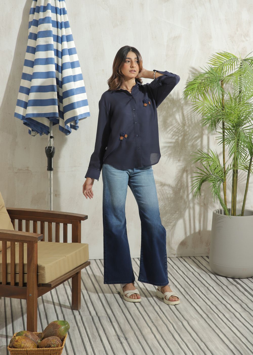 Women's Full Sleeves Shirt in Blue