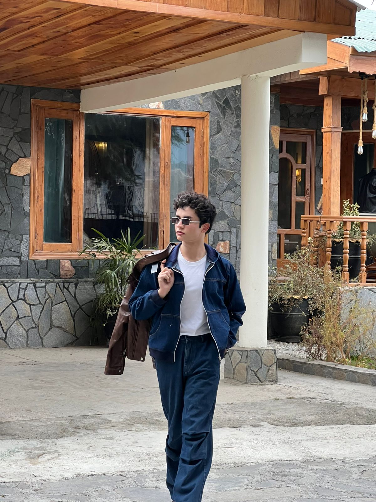 Dark Blue Denim Hoodie-Men