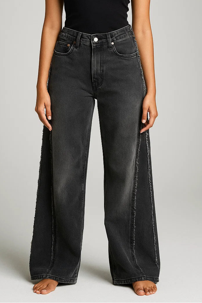 Women's Skater Jeans in Grey with Ruffles