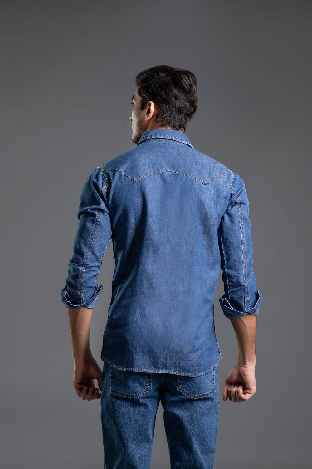 Men's blue casual shirt with relaxed fit and textured fabric for everyday wear