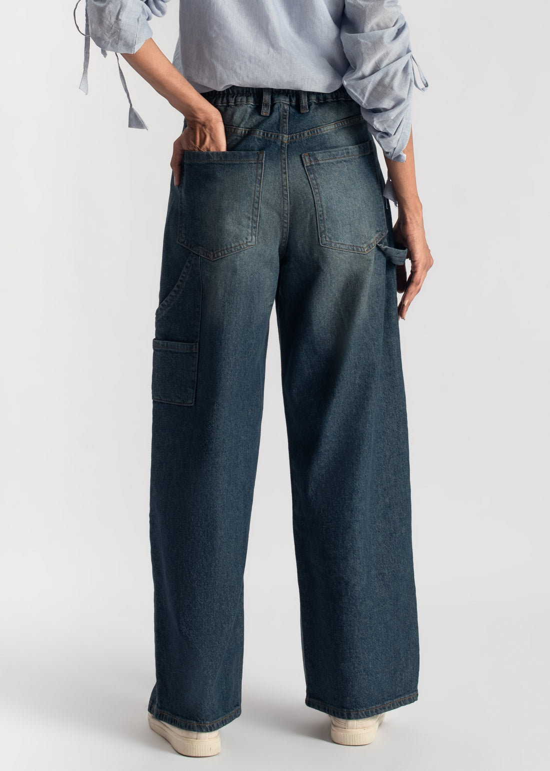 women's skater jeans in blue with a subtle green tint