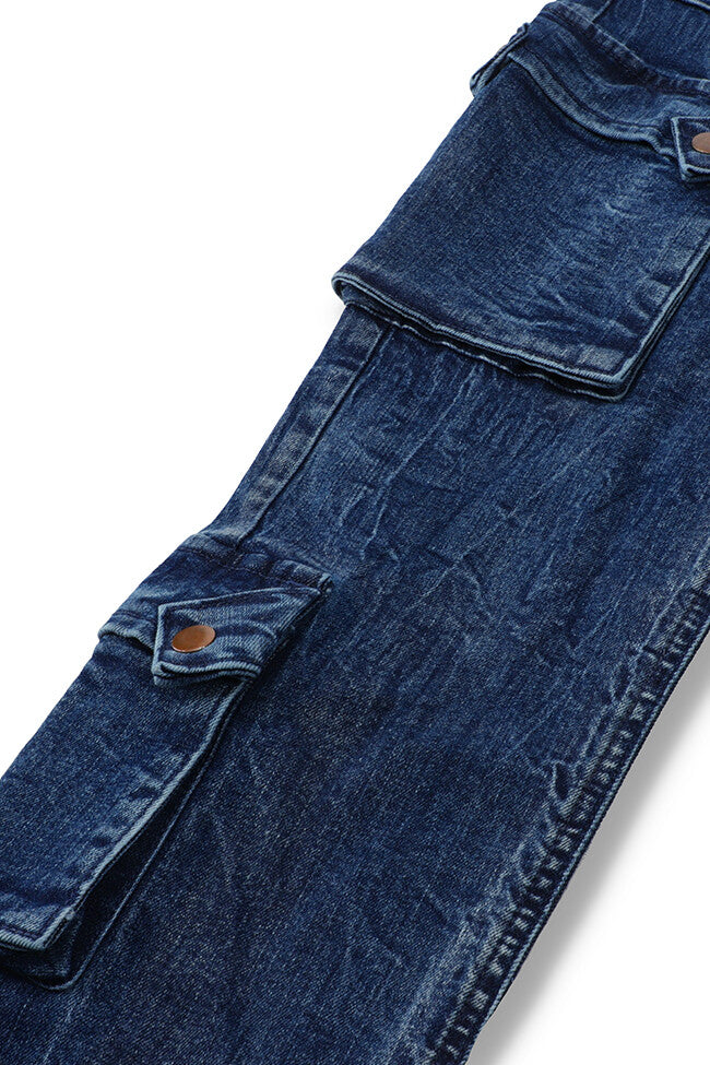 Men's relaxed fit dark blue cargo joggers with utility pocket design