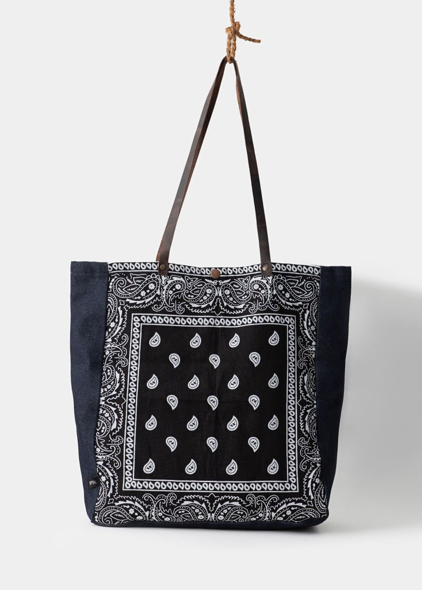 1947 Girls Bandana Bag in Black Made with Printed Denim
