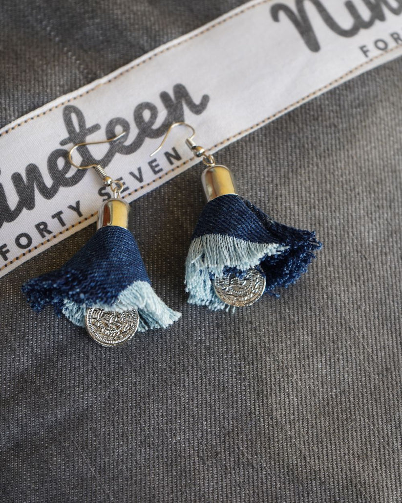 Pair of Denim Bell Shaped Earrings by 1947 Clothing