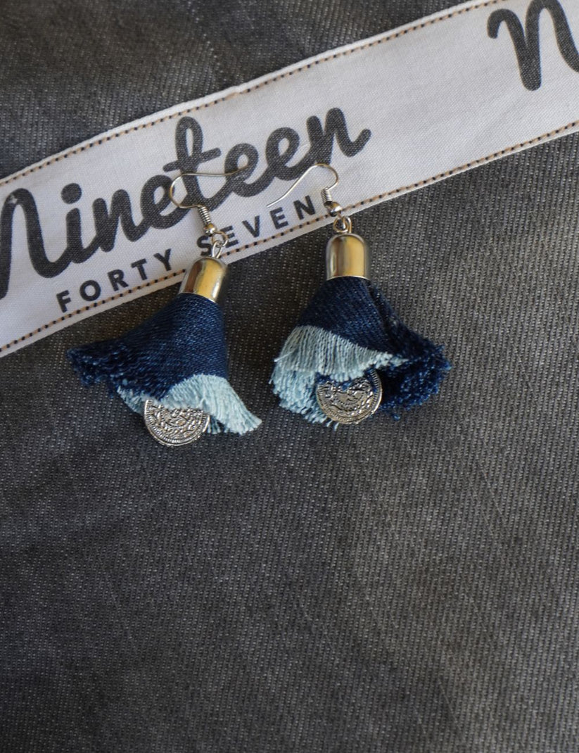 Pair of Denim Bell Shaped Earrings by 1947 Clothing
