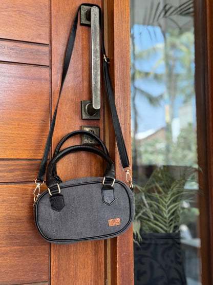 Grey Denim Cross Body Bag made with Leatherette by 1947 Clothing