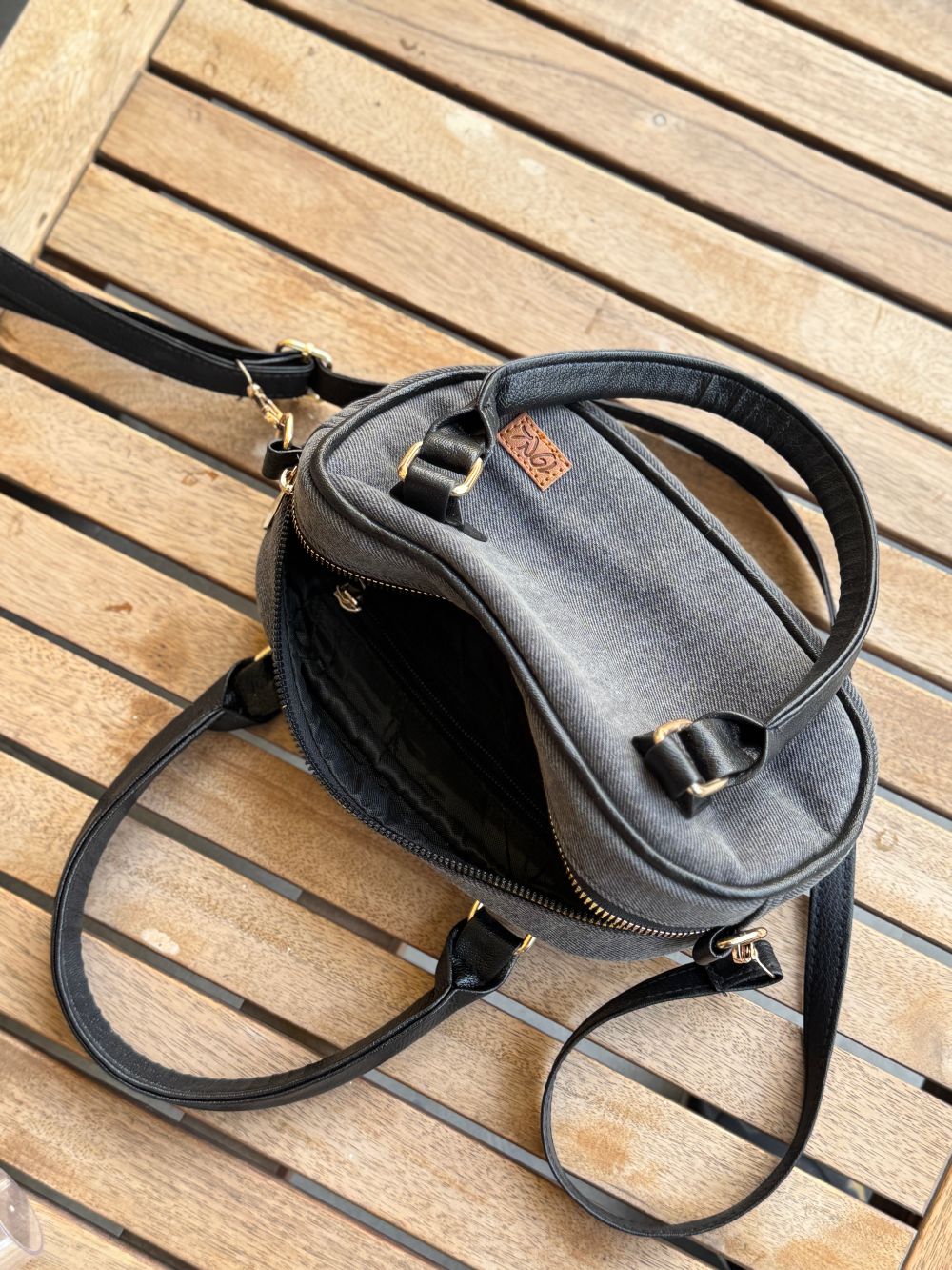 Grey Denim Cross Body Bag made with Leatherette by 1947 Clothing