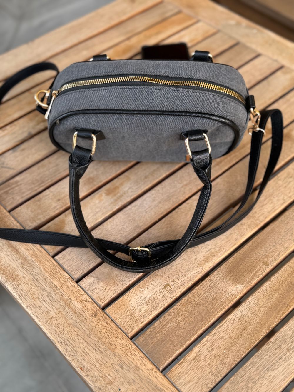 Grey Denim Cross Body Bag made with Leatherette by 1947 Clothing