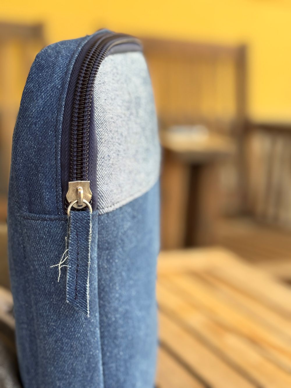 Denim Laptop Sleeve made with lining and inner pouches for safe and secure storage by 1947 Clothing