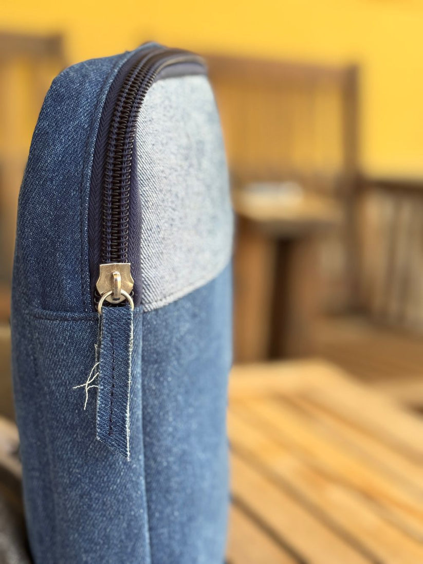 Denim Laptop Sleeve made with lining and inner pouches for safe and secure storage by 1947 Clothing