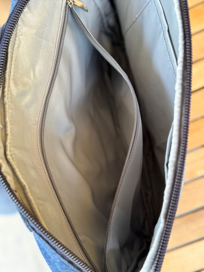 Denim Laptop Sleeve made with lining and inner pouches for safe and secure storage by 1947 Clothing