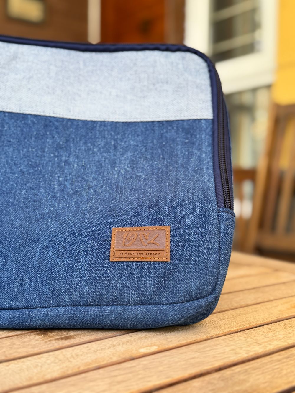 Denim Laptop Sleeve made with lining and inner pouches for safe and secure storage by 1947 Clothing