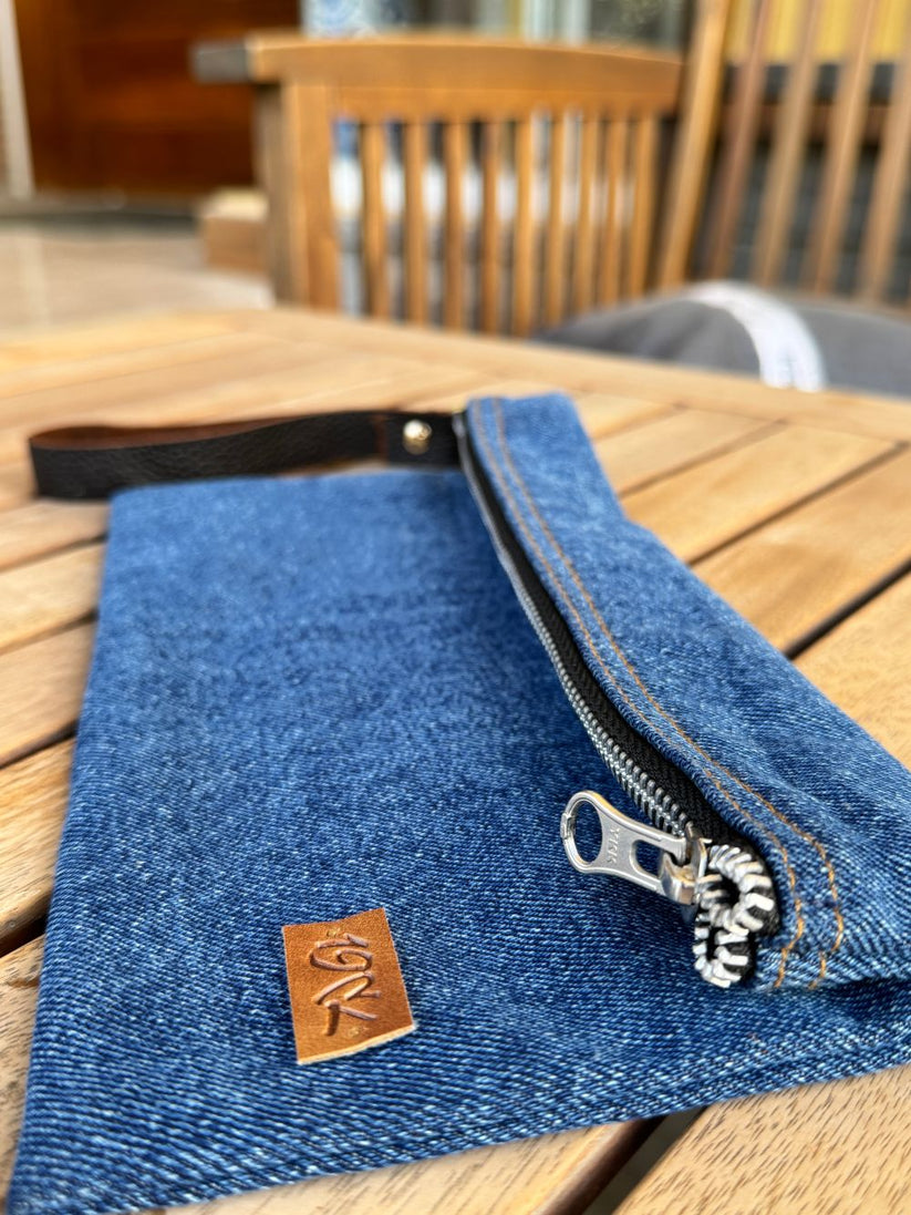 Denim Pouch with Zip on top that can be used for Multi Purposes made by 1947 Clothing