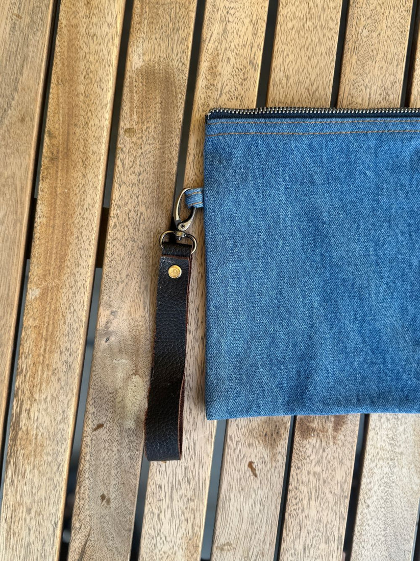 Denim Pouch with Zip on top that can be used for Multi Purposes made by 1947 Clothing