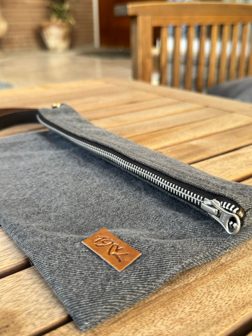 Denim Pouch with Zip on top that can be used for Multi Purposes made by 1947 Clothing