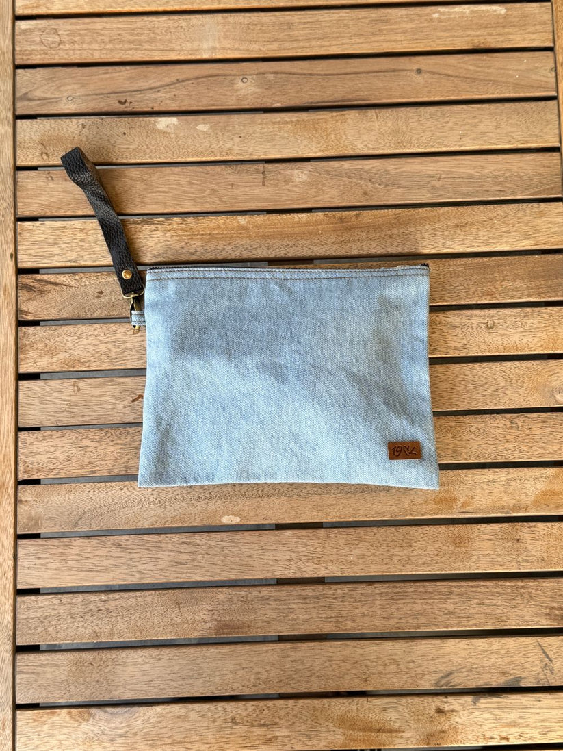 Denim Pouch with Zip on top that can be used for Multi Purposes made by 1947 Clothing