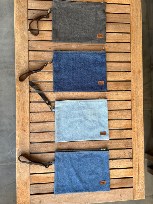 Denim Pouch with Zip on top that can be used for Multi Purposes made by 1947 Clothing