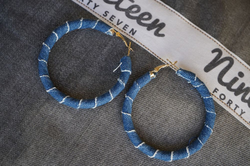Denim Round Earring made by 1947 Clothing