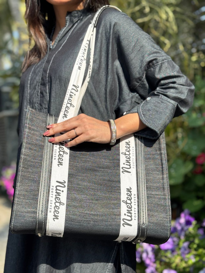 1947 Signature Denim Tote Bag in Black