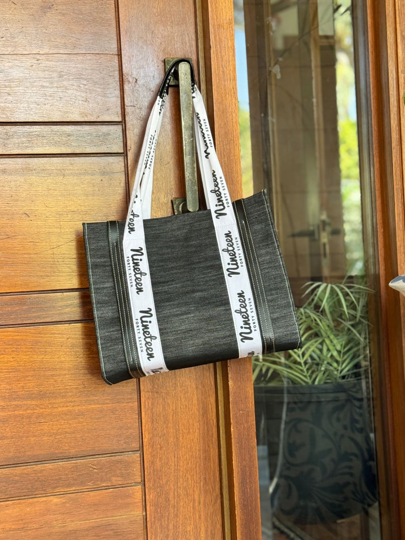 1947 Signature Denim Tote Bag in Black