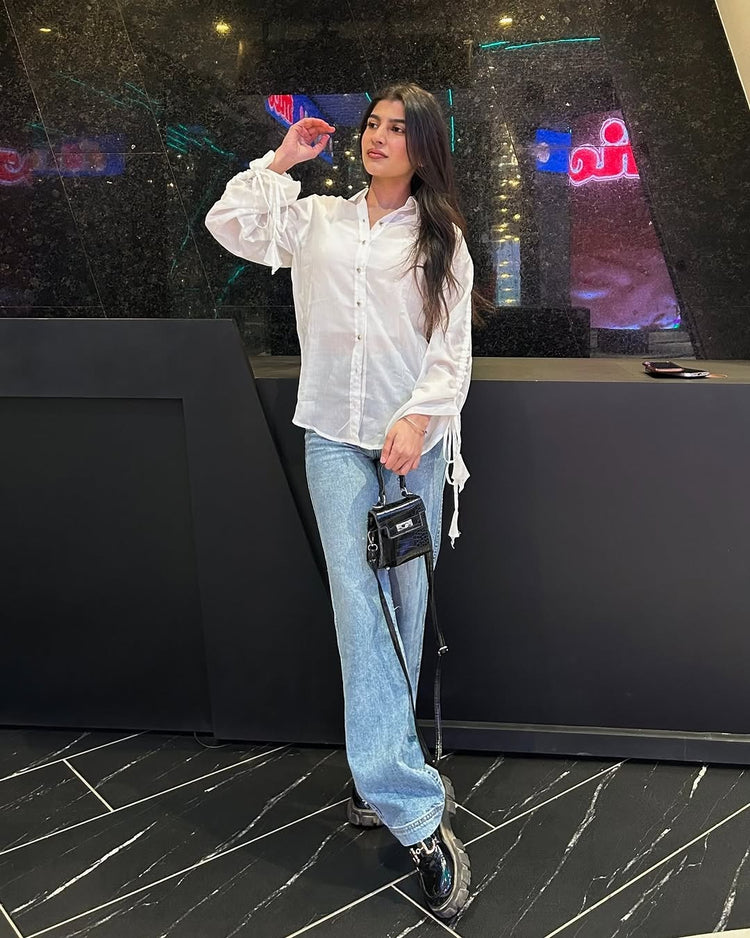 White Shirt with Stringed Sleeves