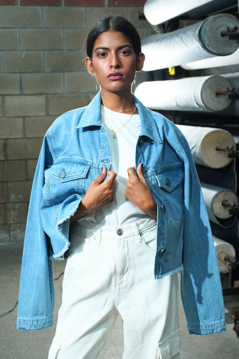Ice Blue Cropped Jacket Women 