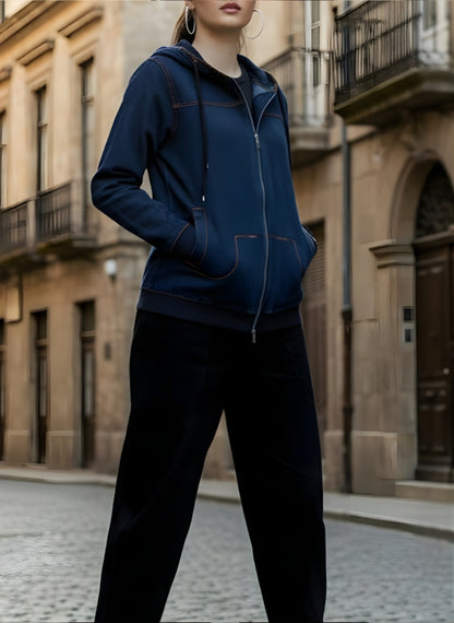 Dark Blue Denim Hoodie-Women