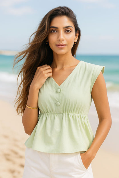 Peplum Top - Pastel Green