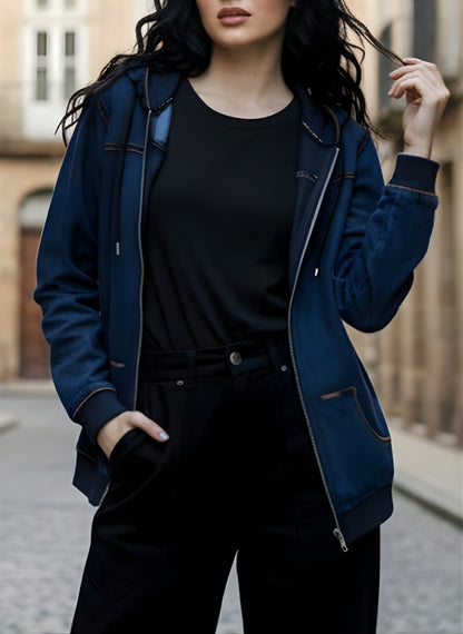 Dark Blue Denim Hoodie-Women