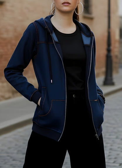 Dark Blue Denim Hoodie-Women