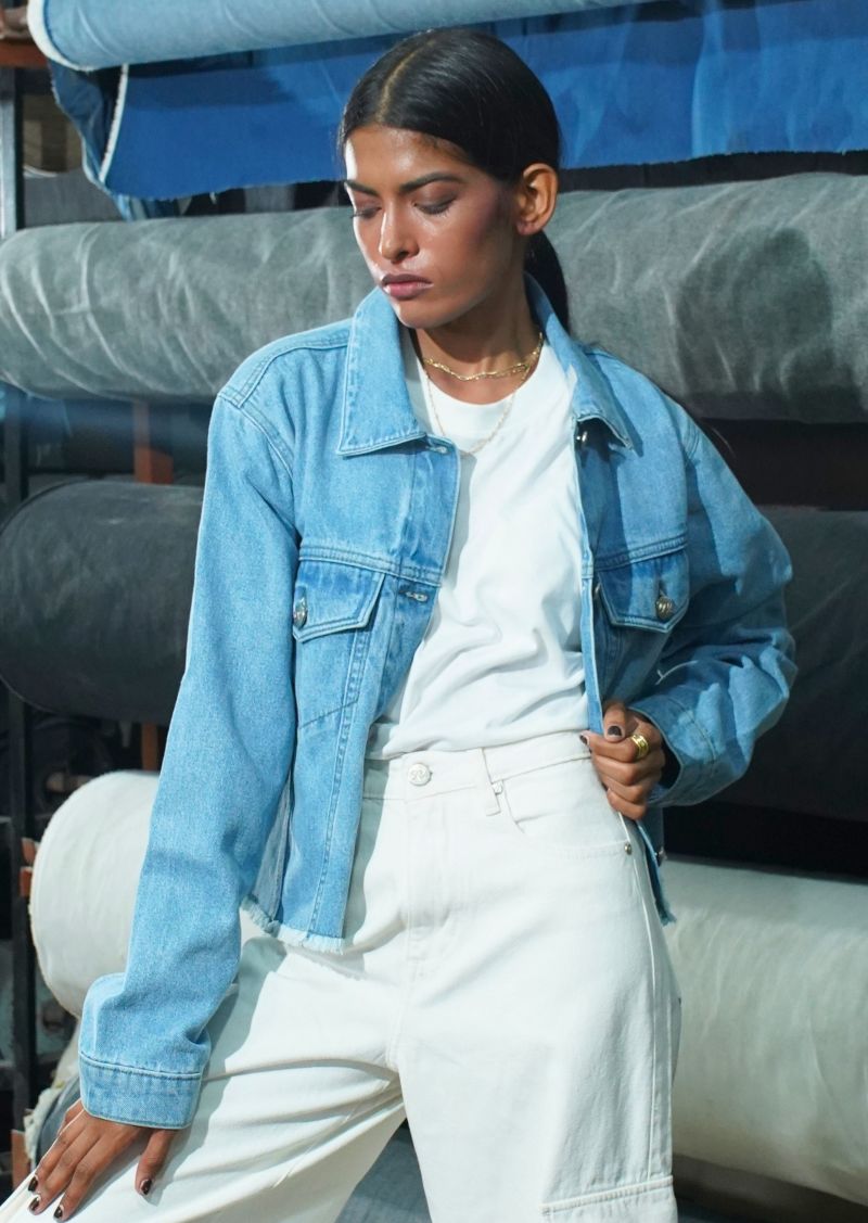 Ice Blue Cropped Jacket Women 