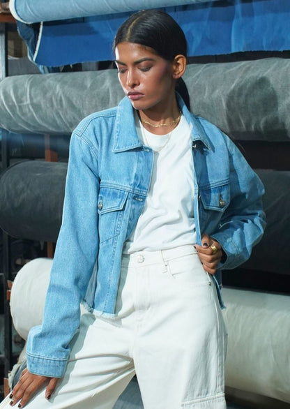 Ice Blue Cropped Jacket Women 