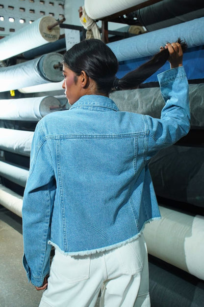 Ice Blue Cropped Jacket Women 