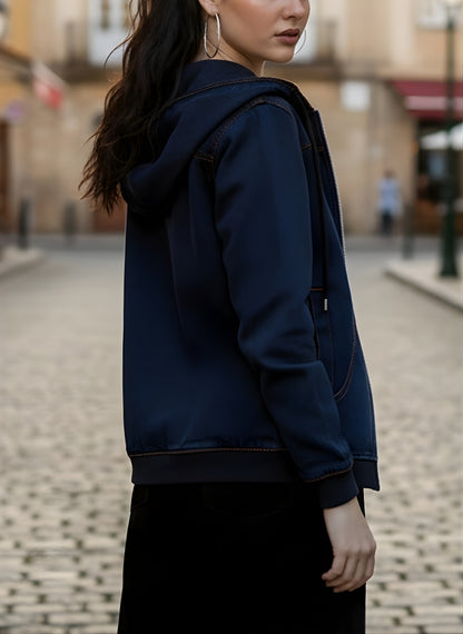 Dark Blue Denim Hoodie-Women