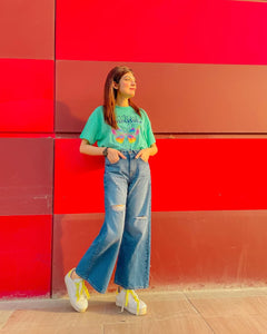 Azure Ripped Flare Jeans