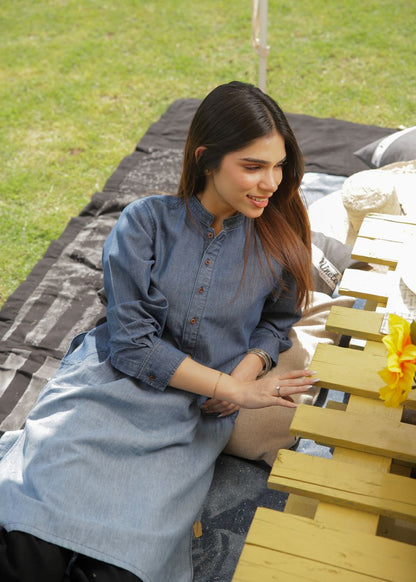 Ladies Denim Kurta in Blue 