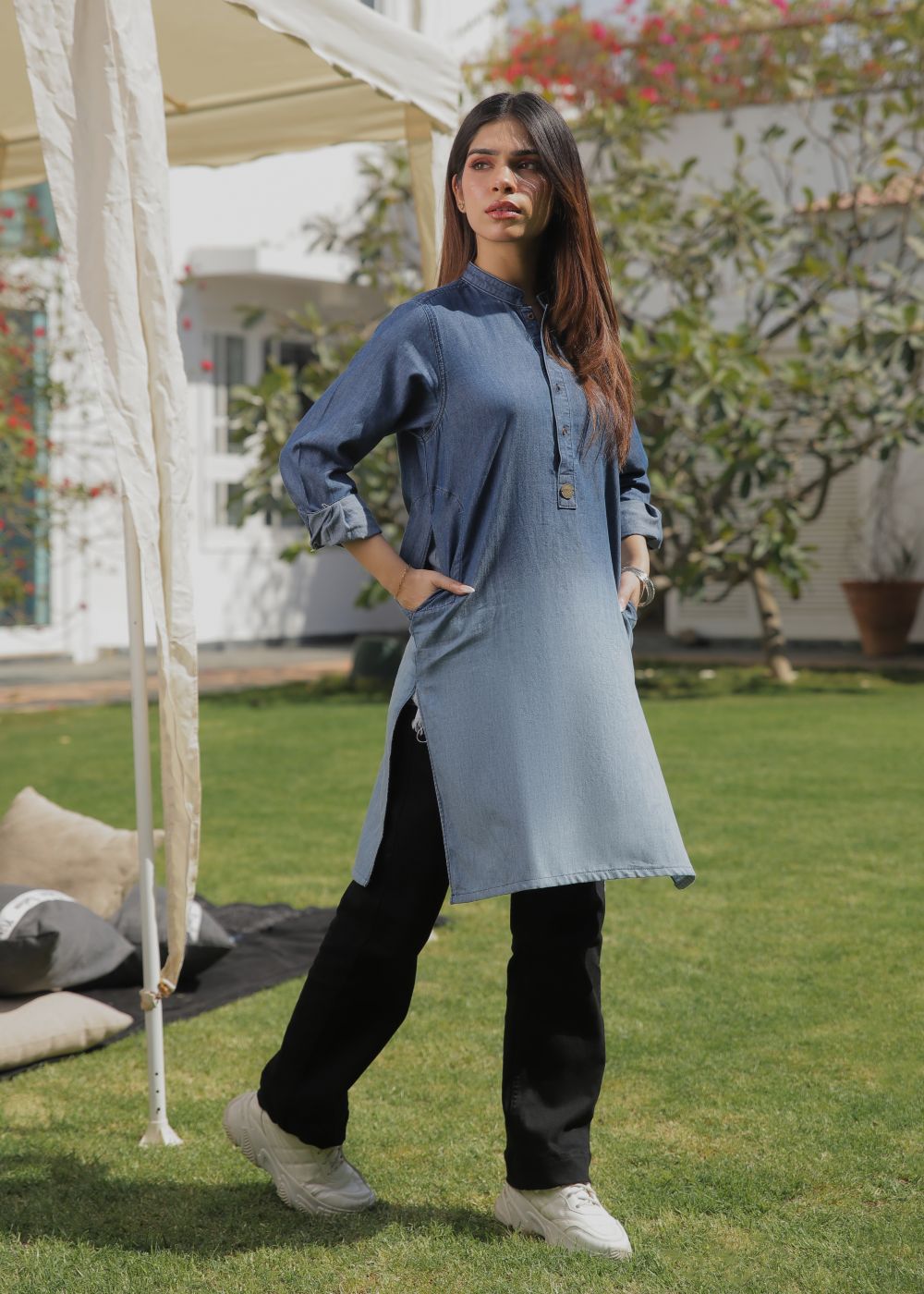 Ladies Denim Kurta in Blue 