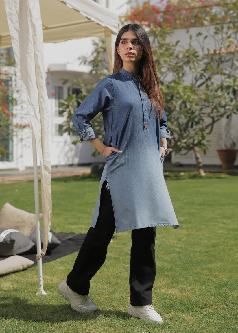 Ladies Denim Kurta in Blue 