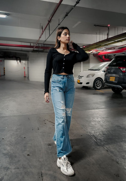 High-waisted Women's Flare Jeans in Light Blue