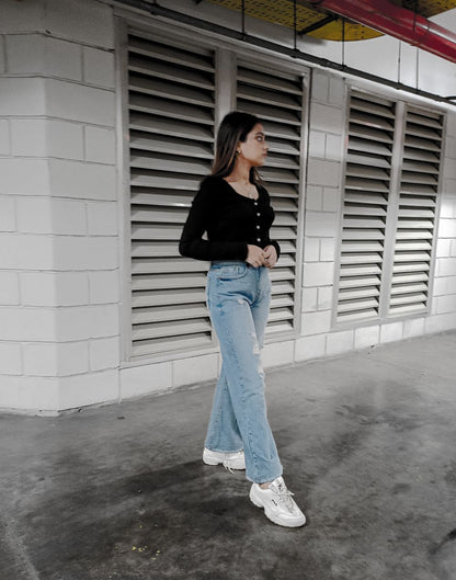 High-waisted Women's Flare Jeans in Light Blue