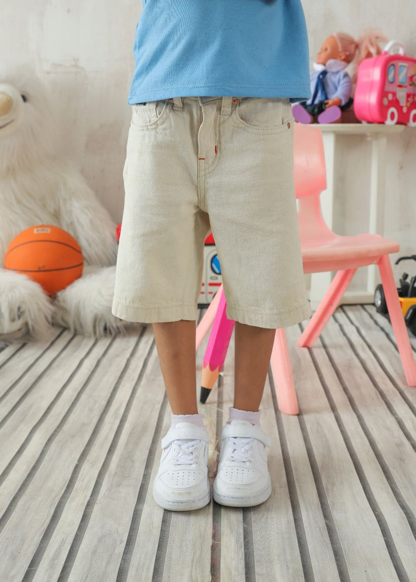 Girls Beige Denim Shorts