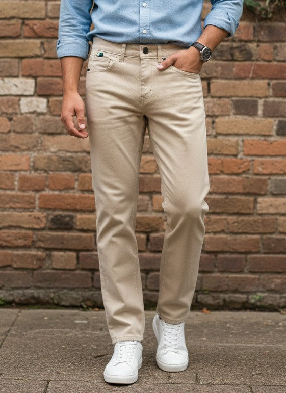 Men’s straight fit khaki jeans with classic side pocket style