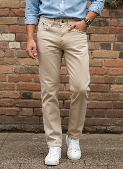 Men’s straight fit khaki jeans with classic side pocket style
