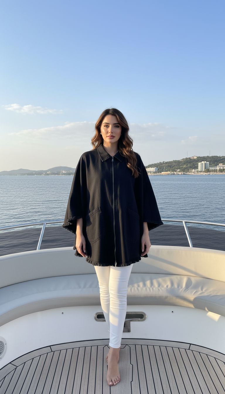 Women's Denim Poncho in Black